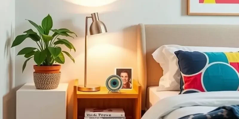 Inviting bedroom with custom floating nightstand and personal decor.