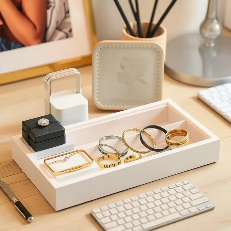 An artistic wall-mounted jewelry organizer that combines practicality with decoration.
