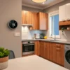 An attractive and energy-efficient apartment that emphasizes safety, comfort, and eco-friendly elements.