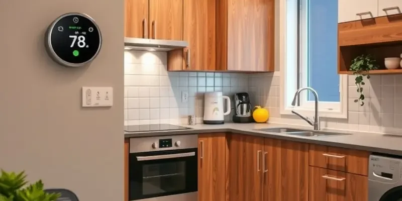 An attractive and energy-efficient apartment that emphasizes safety, comfort, and eco-friendly elements.