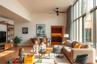 A cozy living room filled with warmth, where children play safely and a dog relaxes comfortably.