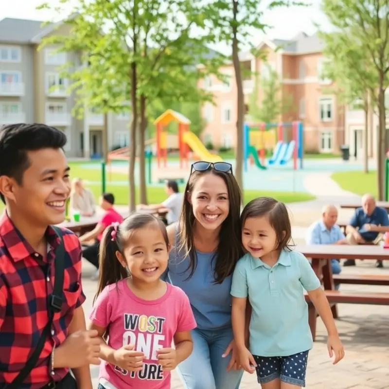 A family carefully assessing a spacious apartment perfect for living with children and pets.