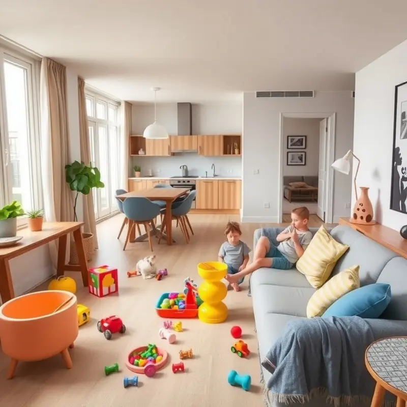 An open family-friendly apartment layout with a modern design.