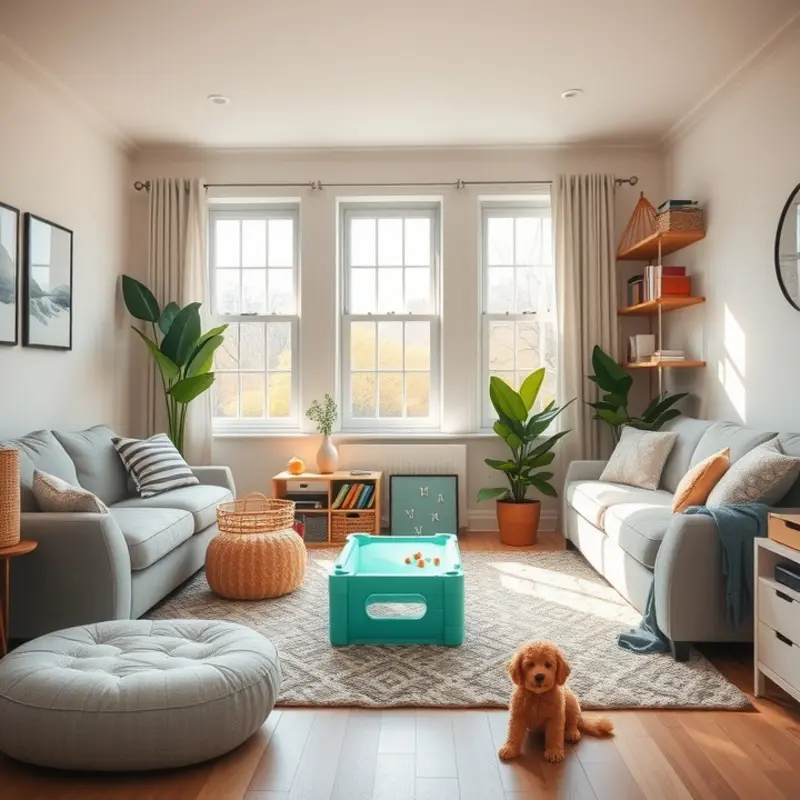 A family-friendly living room designed for safety and comfort.