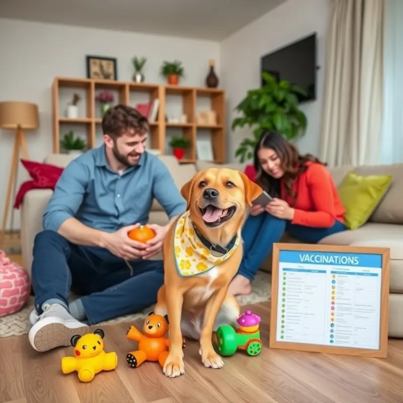 Family enjoying time with their pet, emphasizing the importance of vaccinations.