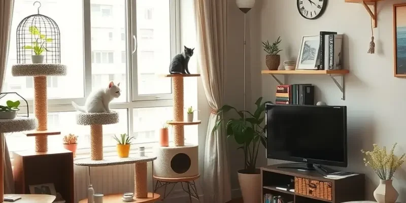 A joyful family playing with two adorable kittens in a bright and welcoming apartment.