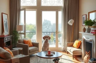 A cat and dog playfully interacting in a warm apartment that highlights pet safety.