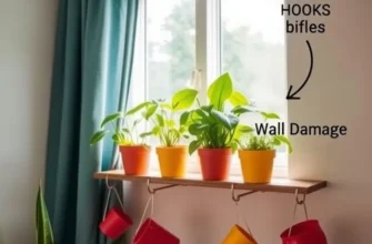 A beautifully decorated living space with no-damage plant shelves filled with various plants.