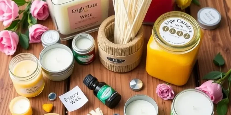 An array of finished DIY candles displayed in a cozy home setting.