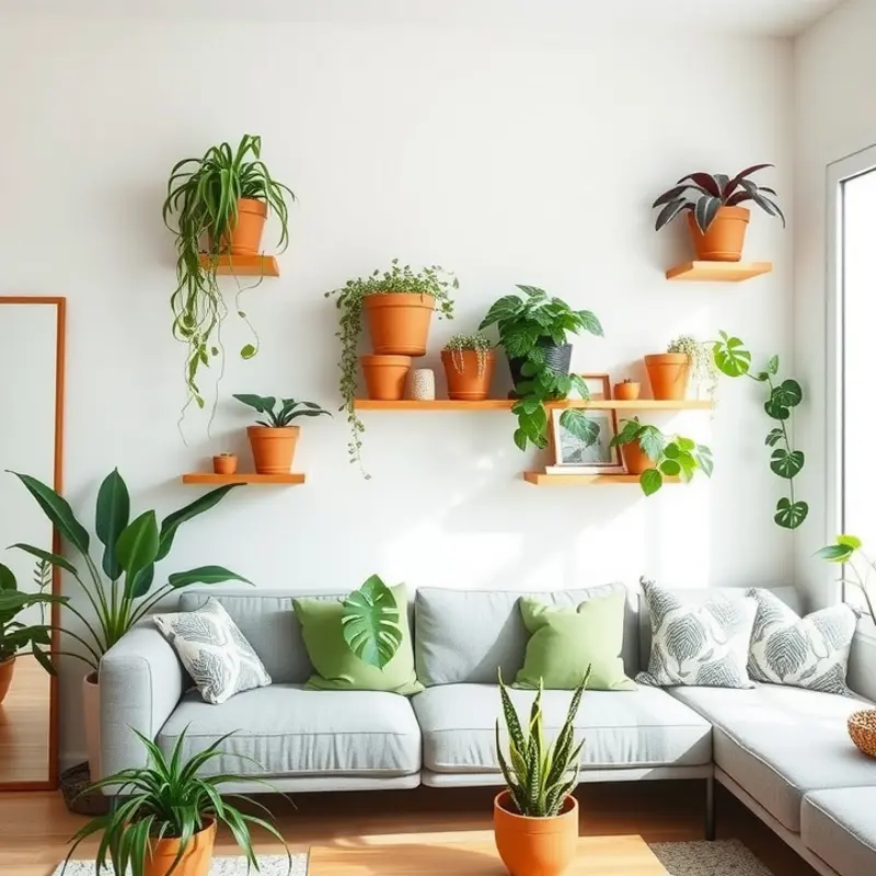Creative stationary plant displays using command hooks.