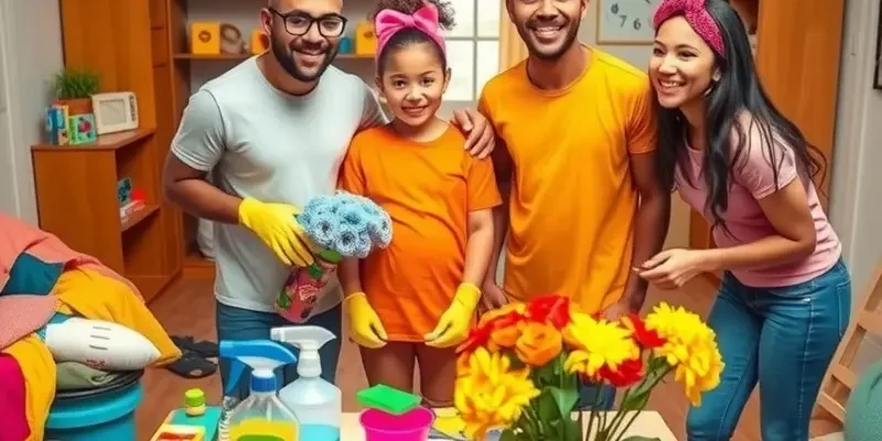 A cheerful family enjoying time together in a well-decorated apartment, representing happy apartment living.