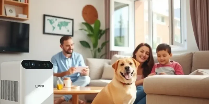 A family enjoying their cozy and fresh apartment with pets.