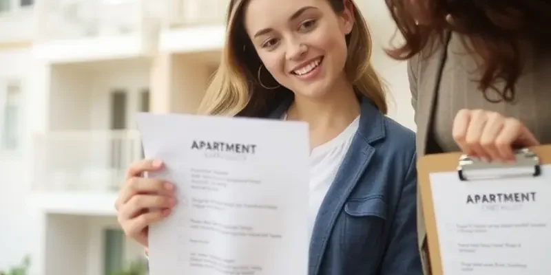 A joyful family outside their new apartment happily reflecting on their successful rental journey.