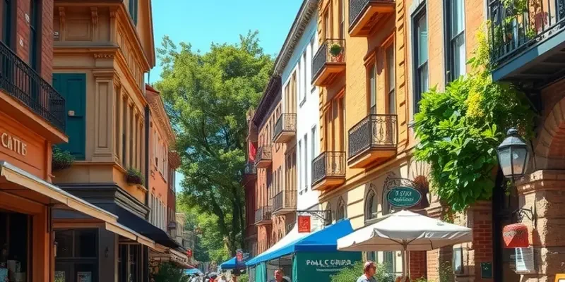 A family enjoying an evening walk in a charming historic neighborhood.