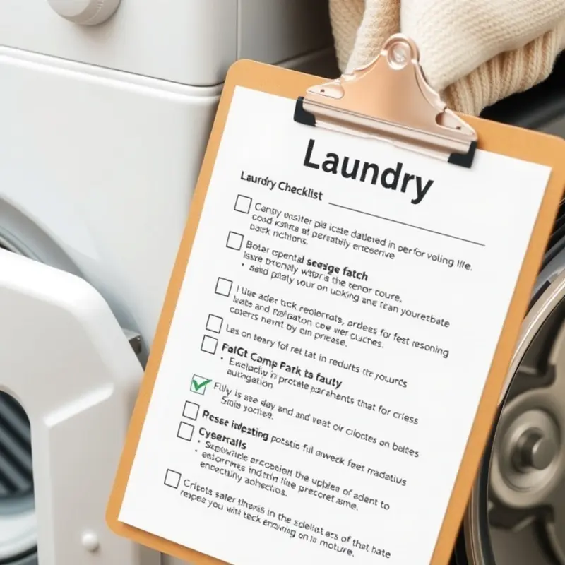 An organized laundry room showing safety precautions.