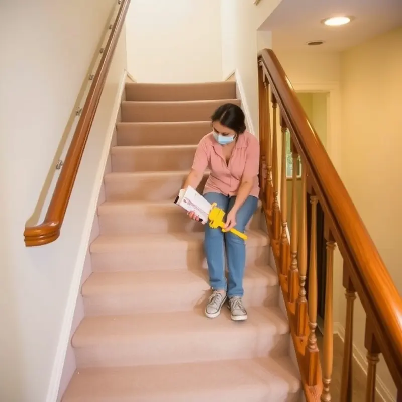 A well-lit apartment stairway enhances safety and visibility.