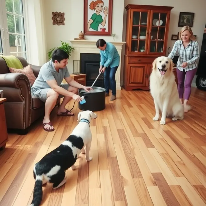 A selection of child- and pet-friendly flooring types showcased in a family living room.