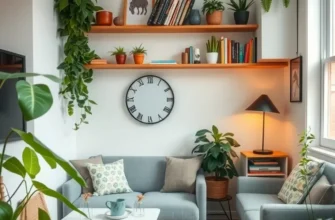 A warm and inviting apartment interior with cozy decor and plants.