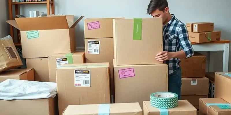 A vibrant scene symbolizing joy and excitement on moving day with boxes and cheerful individuals.