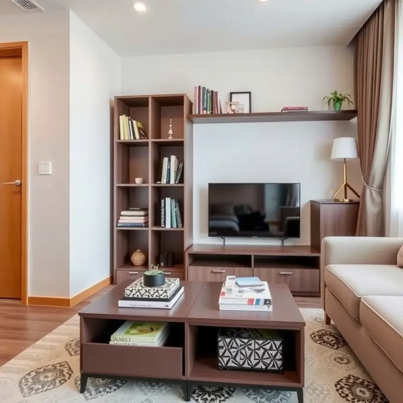 Creative apartment decor using color and fabric elements.