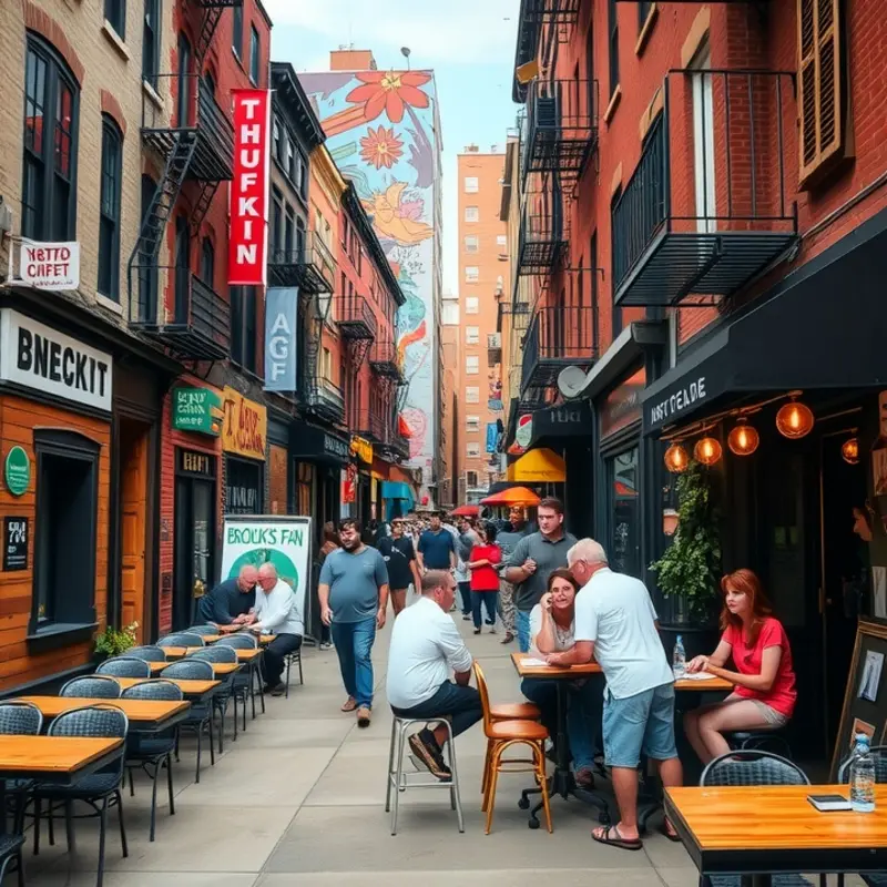 Brooklyn’s vibrant dining scene showcases outdoor eateries and artistic vibes.