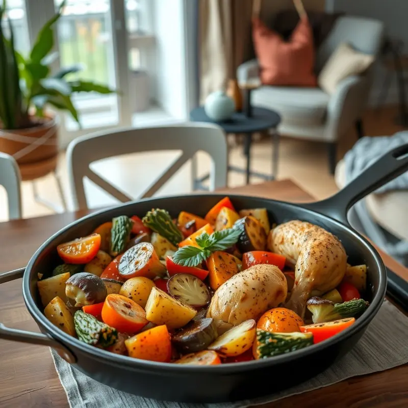 A happy couple preparing a meal with instant meal kits and fresh ingredients.