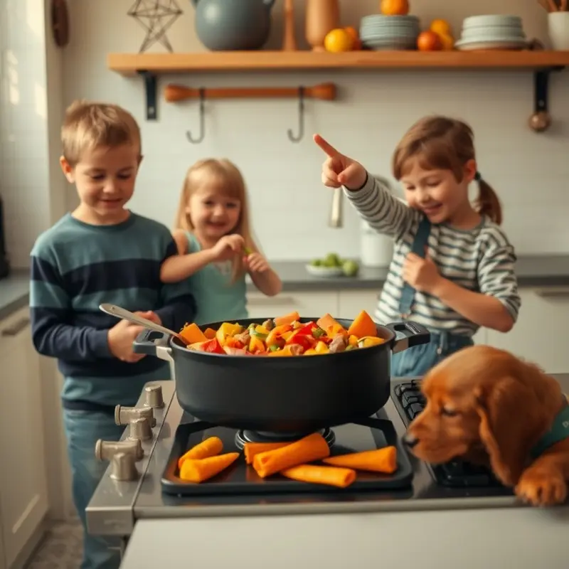 A one-pot meal enjoyed by a family, emphasizing the joy of cooking together.
