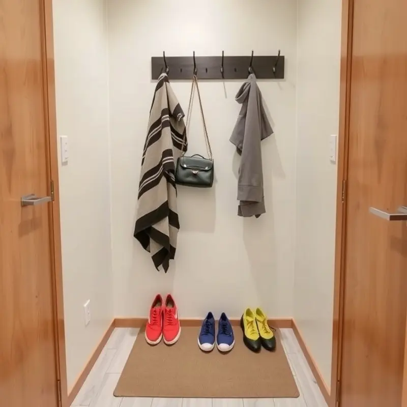 An organized entryway showcasing a functional and stylish shoe rack.