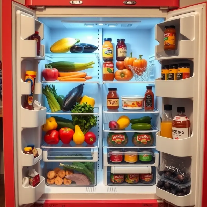 A neatly organized refrigerator showcasing fresh produce and well-arranged items.