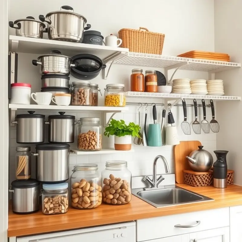Bright and organized kitchen with smart storage solutions for small spaces.