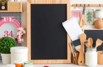 A warm and inviting living area showcasing a personalized chalkboard with creative designs.