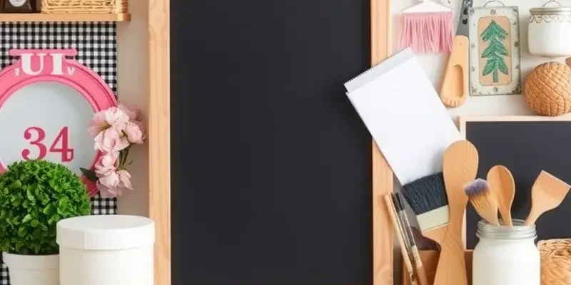 A warm and inviting living area showcasing a personalized chalkboard with creative designs.