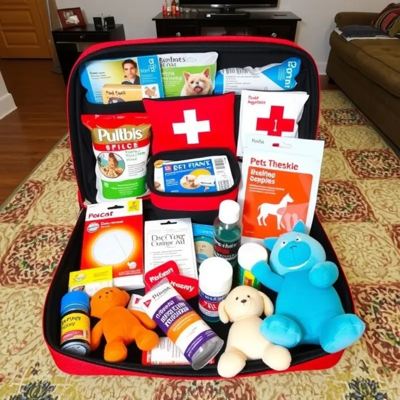 A family practicing their emergency evacuation plan with their pets.