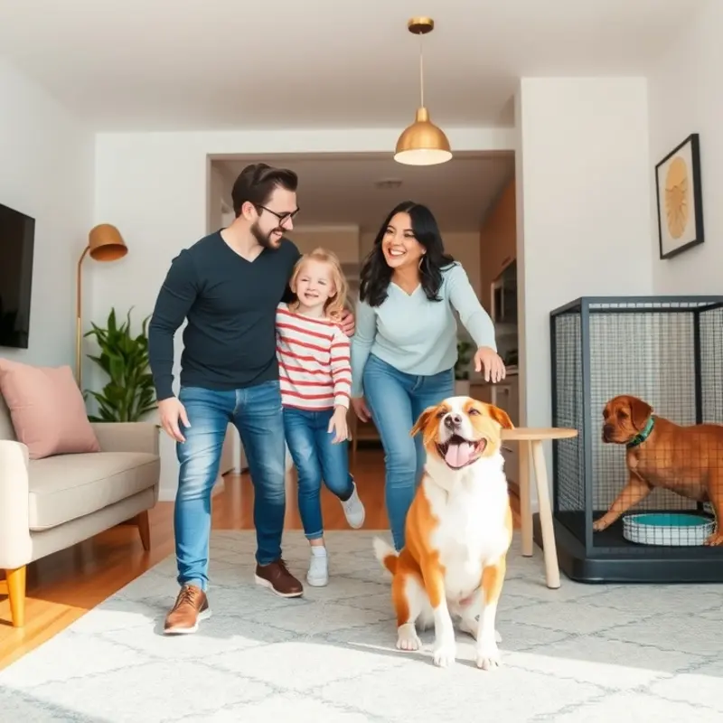 A family enjoying their pet-friendly apartment.