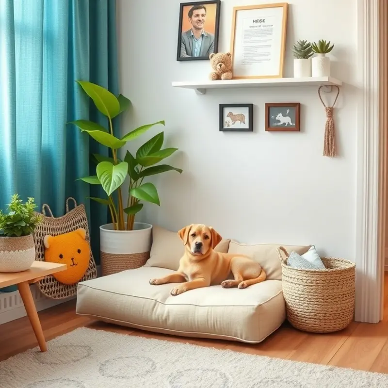 A cozy living room that exemplifies organized storage for families and pets.
