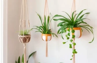 A colorful home interior decorated with DIY hanging planters.