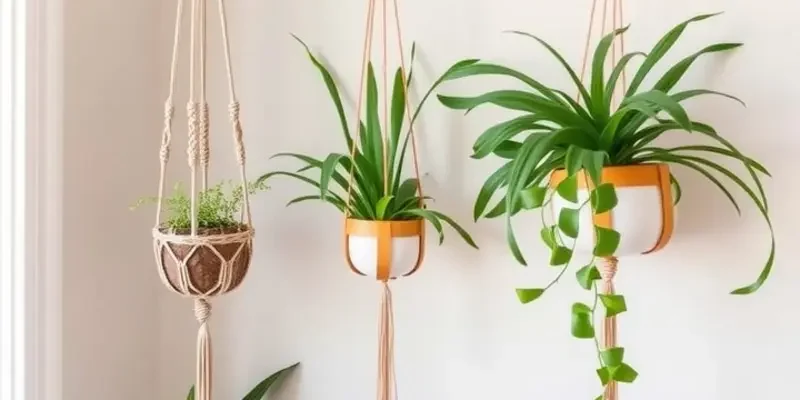 A colorful home interior decorated with DIY hanging planters.
