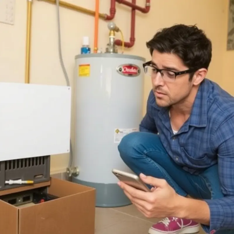 A technician performing routine checks on an apartment water heater.
