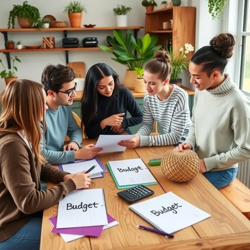 Roommates engaged in a budget discussion around the table.