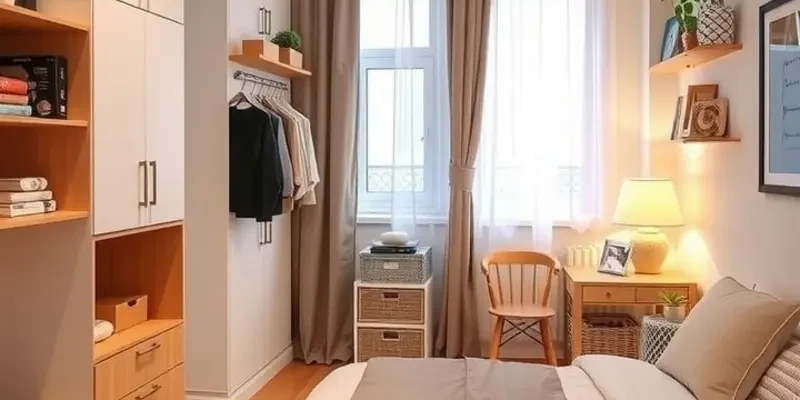 A peaceful apartment interior with organized storage reflecting safety and comfort.