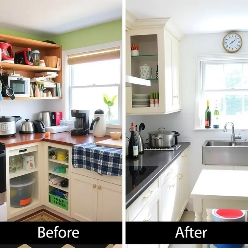 A stunning transformation from cluttered to cozy in a small kitchen.