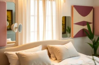 A peaceful apartment interior with cozy bedroom lighting, plants, and a reading nook, promoting restful living.