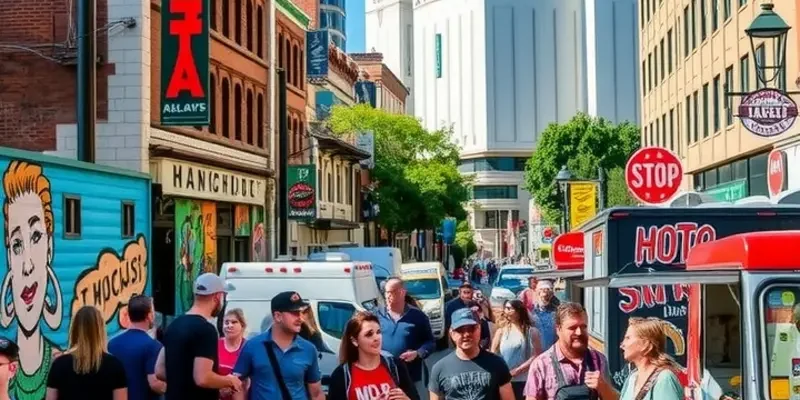 A diverse group of people socializing in an urban park, showcasing the community spirit of American cities.