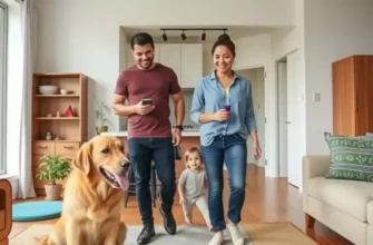 A family and their dog enjoying time outside an apartment building.