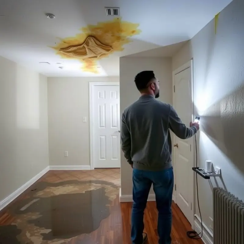 Renter assessing potential water damage in an apartment.