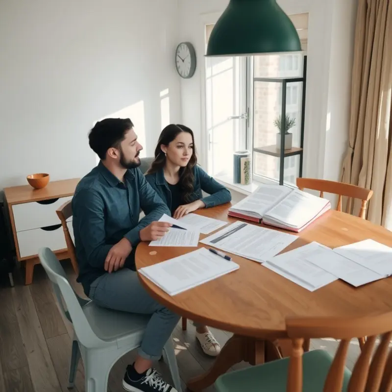 A young couple reviewing their lease agreement.