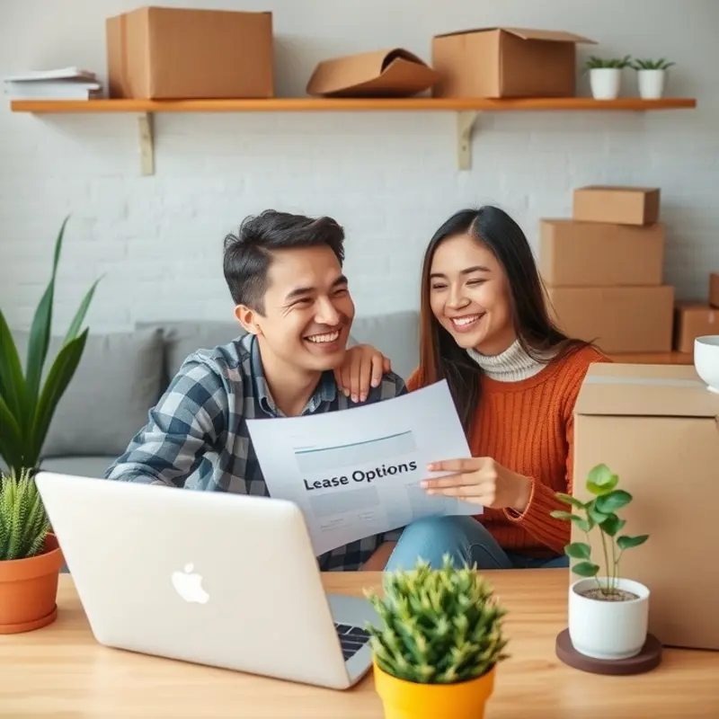 Young couple explores flexible leasing options.
