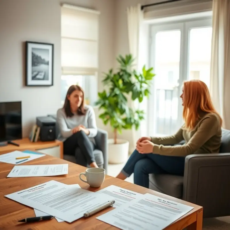 A couple enthusiastically reviewing their rental contract over coffee.