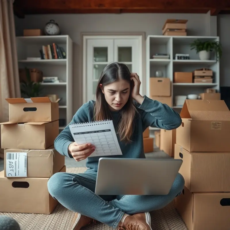 A young professional managing stress over late rent payments.