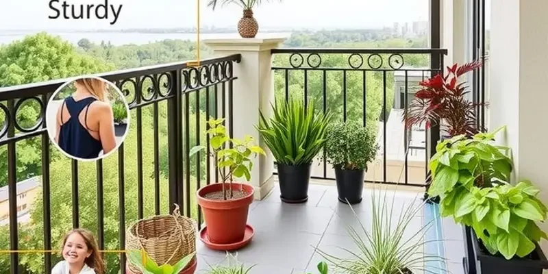 An inviting balcony with comfortable seating and lush plants.